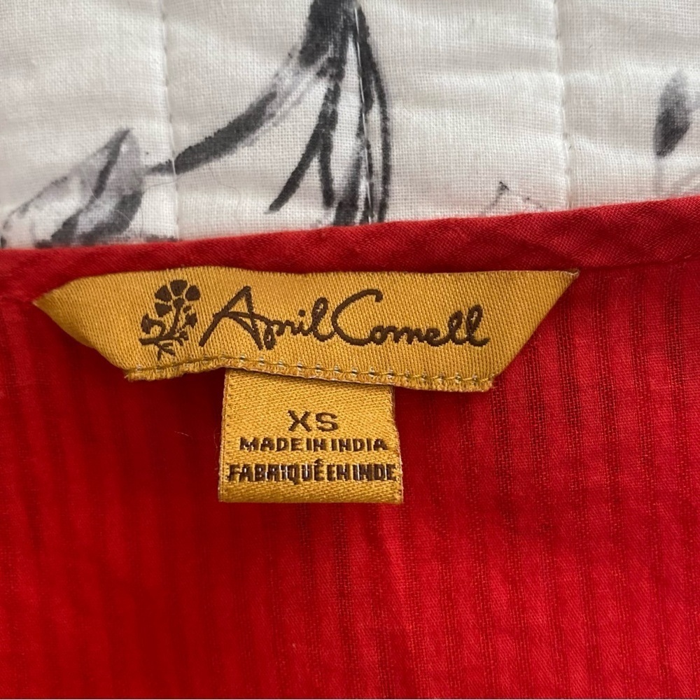 April Cornell Poppy Embroidered Tassel Short Sleeve buttoned Down Blouse… - Picture 11 of 13
